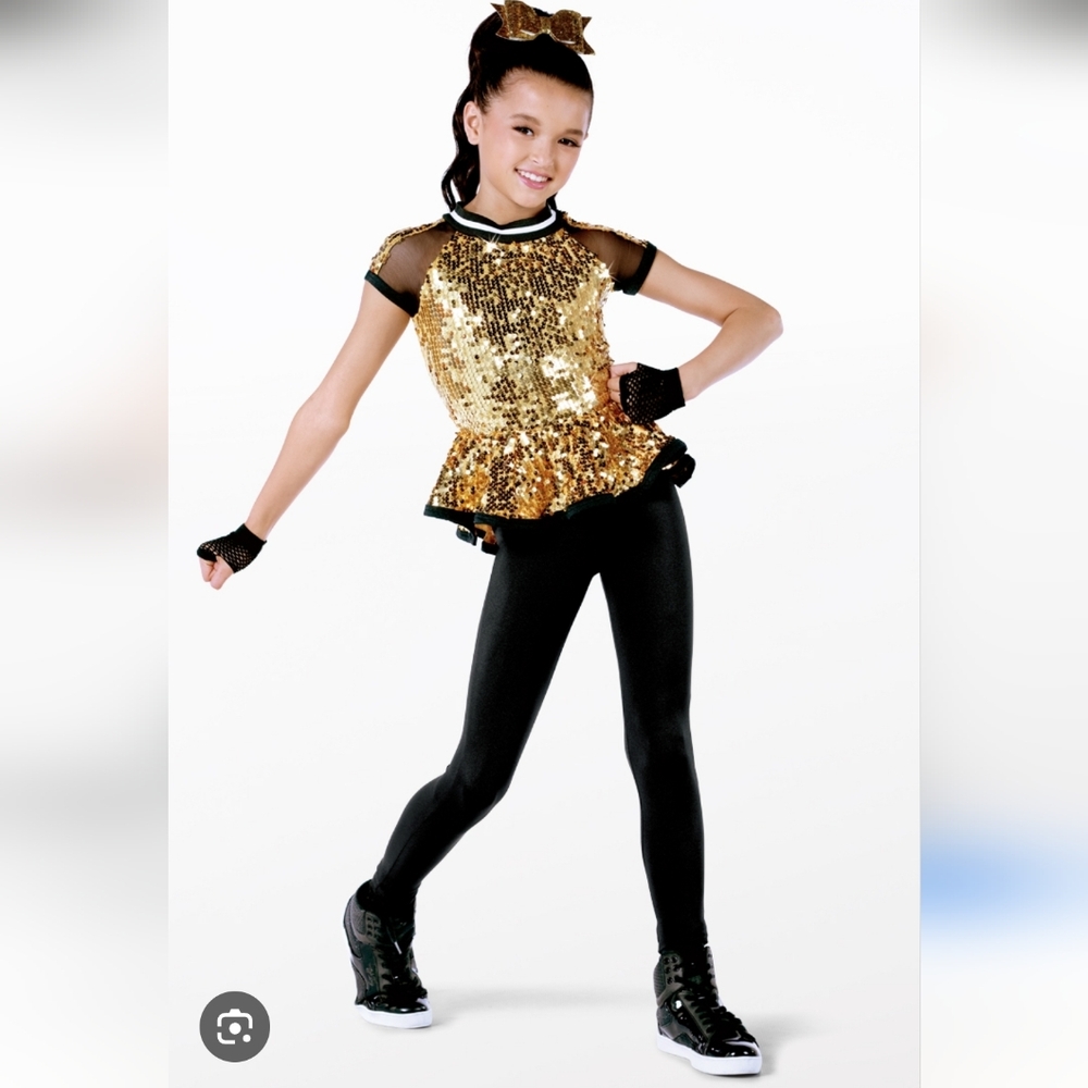 Weissman Black High-Waist Dance Leggings with Gold Sequin Top